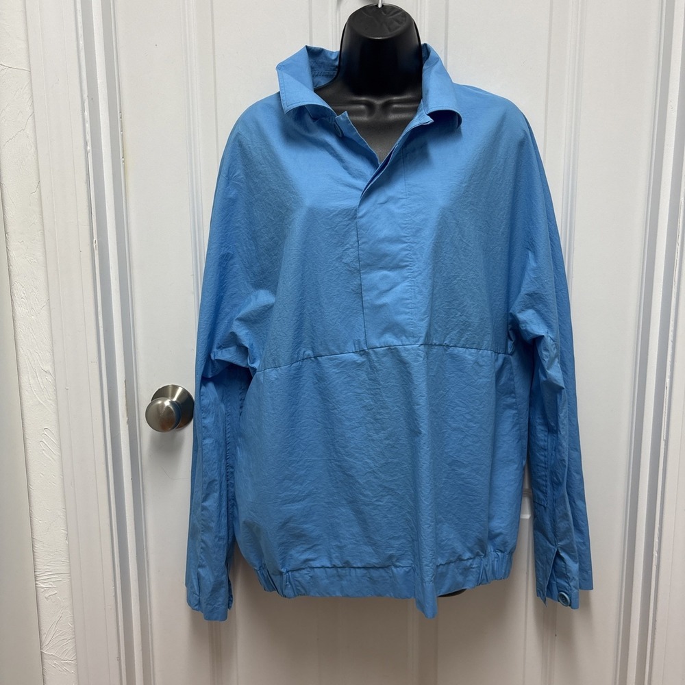 COS Men's Sky Blue Collared Anoronak‎ Half Button Jacket Medium?
